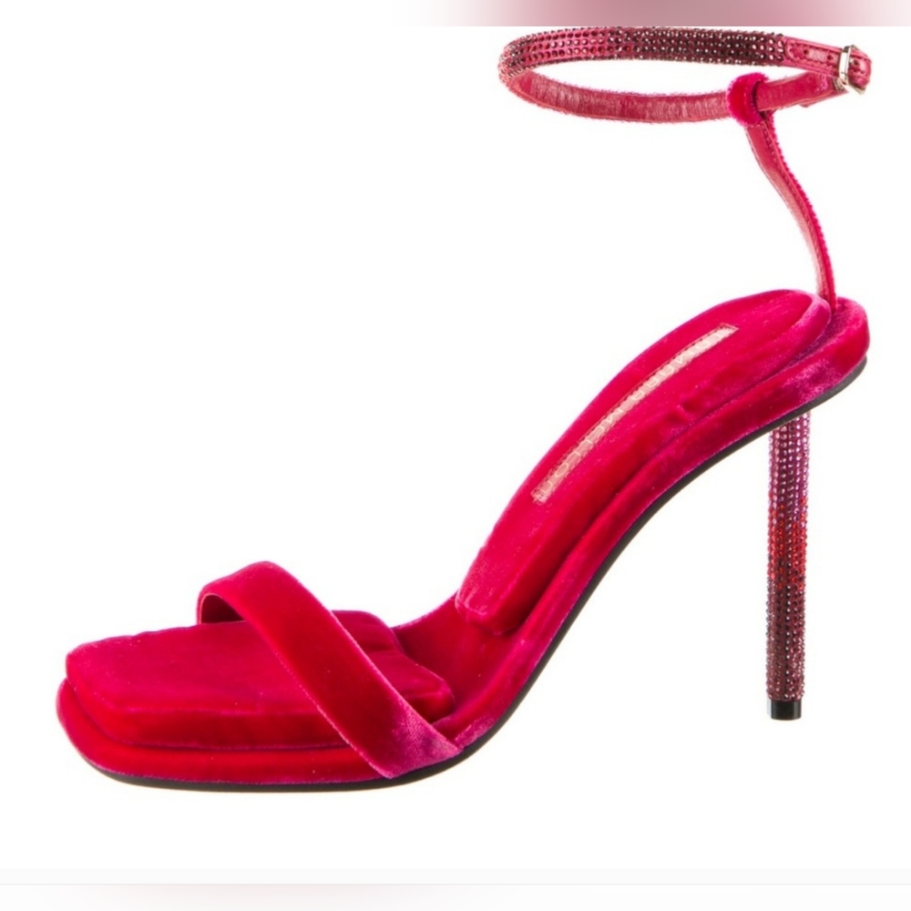 Tamara Mellon Pink Velvet Embellished Heels Pillow Top